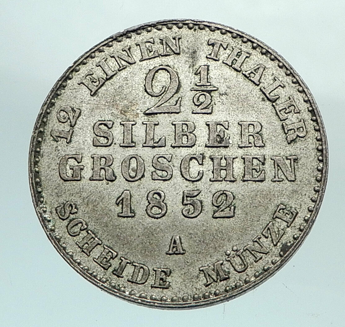 1852 PRUSSIA King Wilhelm IV GERMANY Silver STATES 2 1/2 Sl Groschen Coin i80110