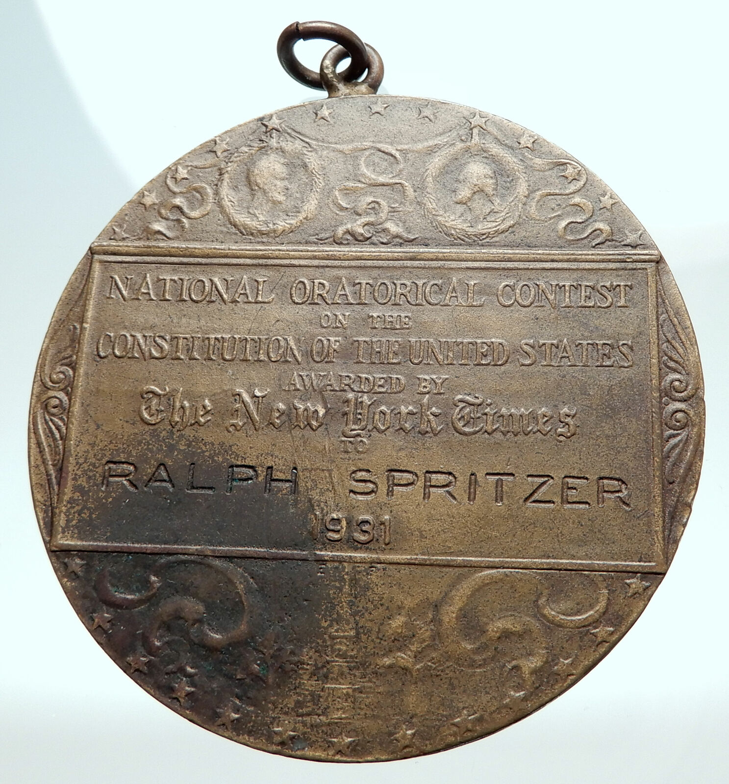 1931 USA NEW YORK TIMES Constitution Ralph Spritzer Liberty US Map Medal i80284