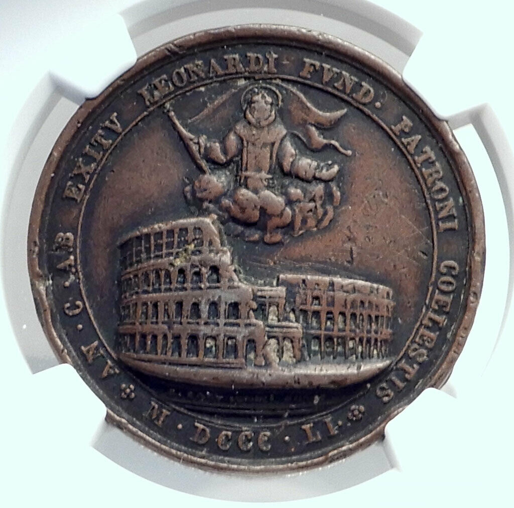 1851 ITALY Vatican Pope Pius IX Antique Medal Via Crucs & COLOSSEUM NGC i81260