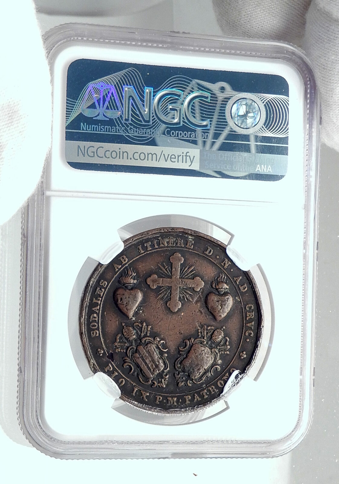 1851 ITALY Vatican Pope Pius IX Antique Medal Via Crucs & COLOSSEUM NGC i81260