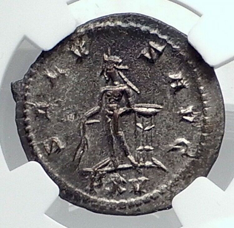 GALLIENUS Authentic Ancient 267AD Antioch Roman Coin APOLLO TRIPOD NGC i81333