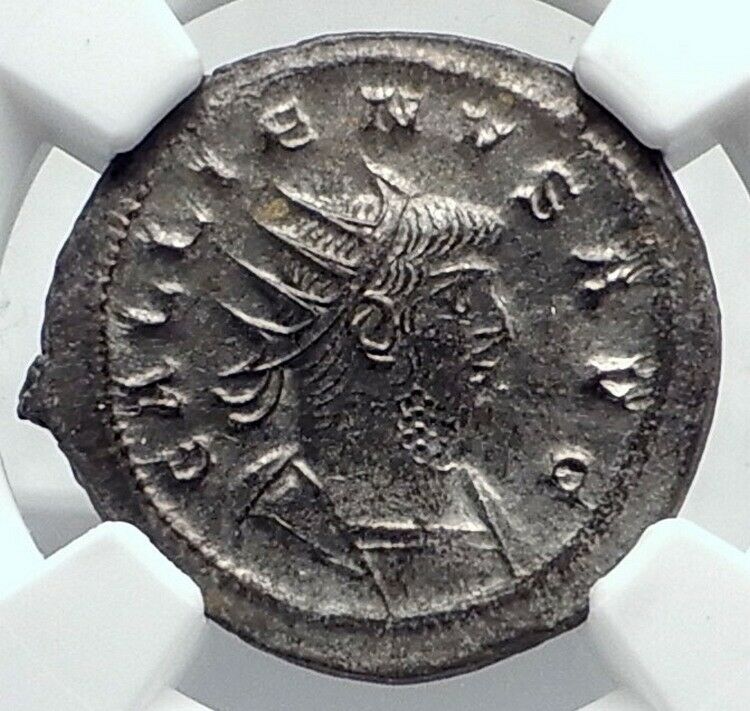 GALLIENUS Authentic Ancient 267AD Antioch Roman Coin APOLLO TRIPOD NGC i81333