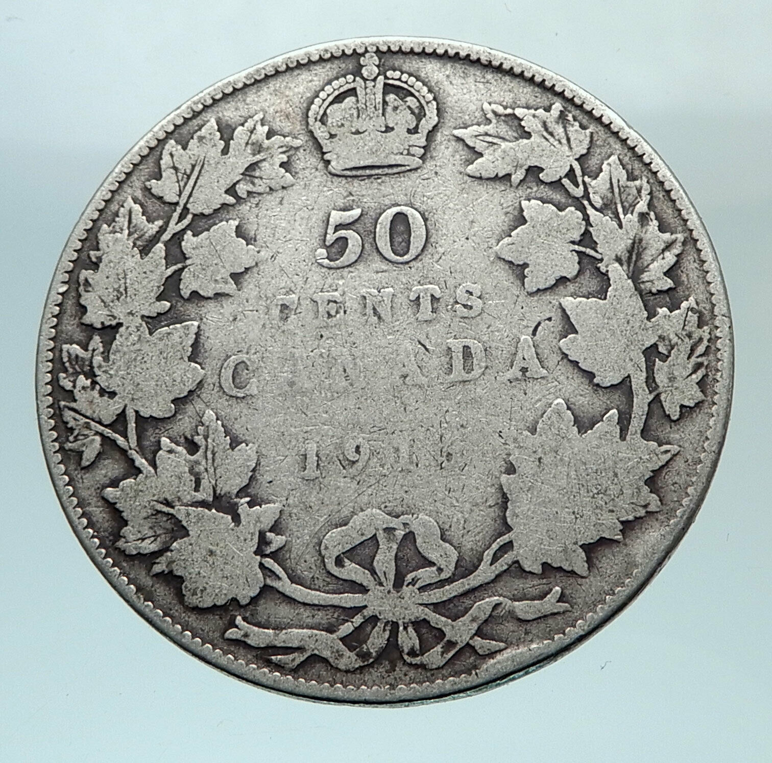 1916 CANADA UK King George V Genuine Antique SILVER 50 CENTS Coin i80808