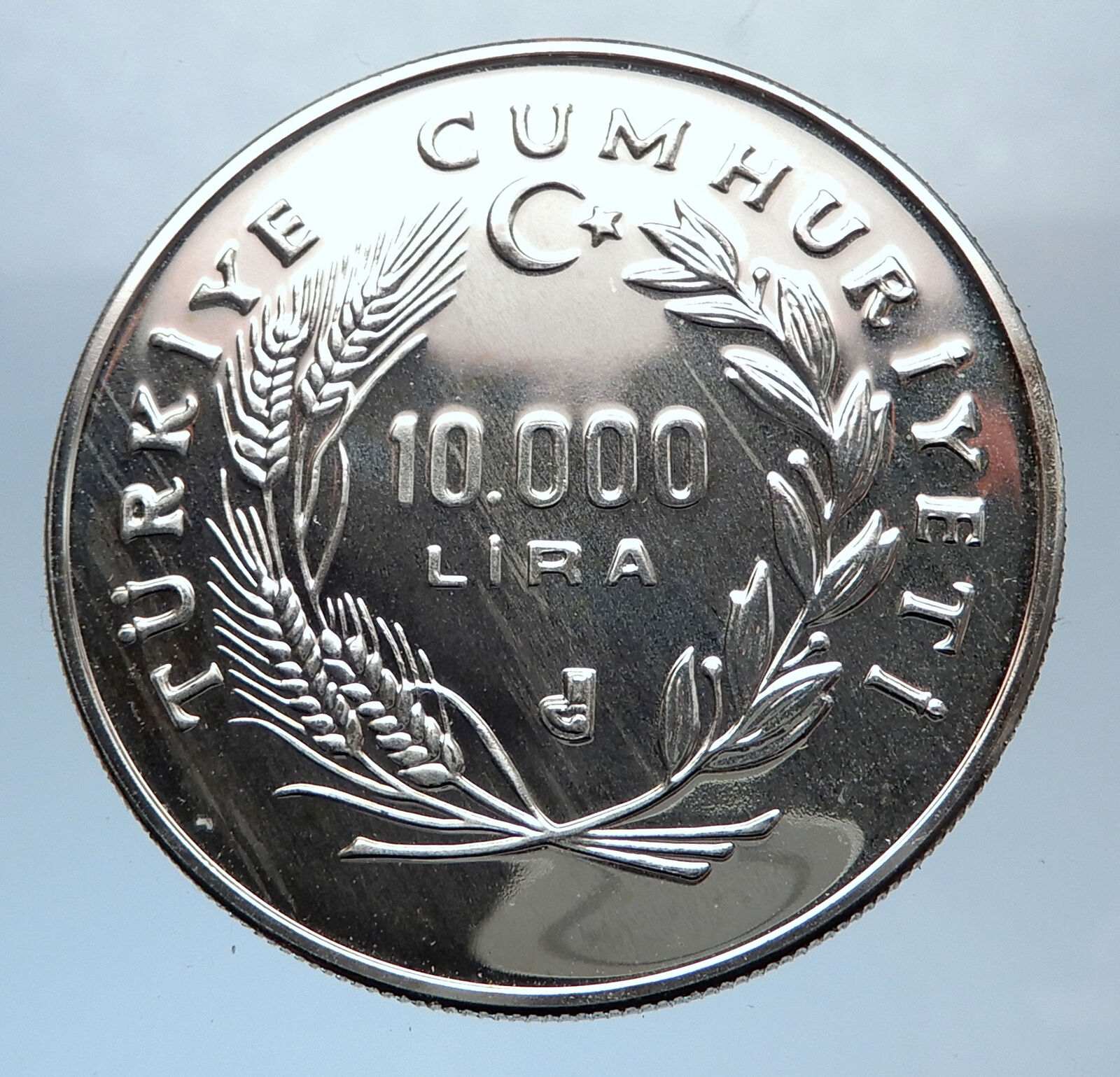 1988 Turkey OLYMPIC GAMES Silver 10,000 LIRA Torch Authentic TURKISH Coin i71797