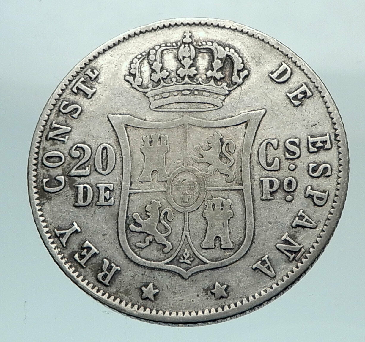 1882 PHILIPPINES under SPAIN King ALFONSO XII Silver 20 Centimos Coin i81041