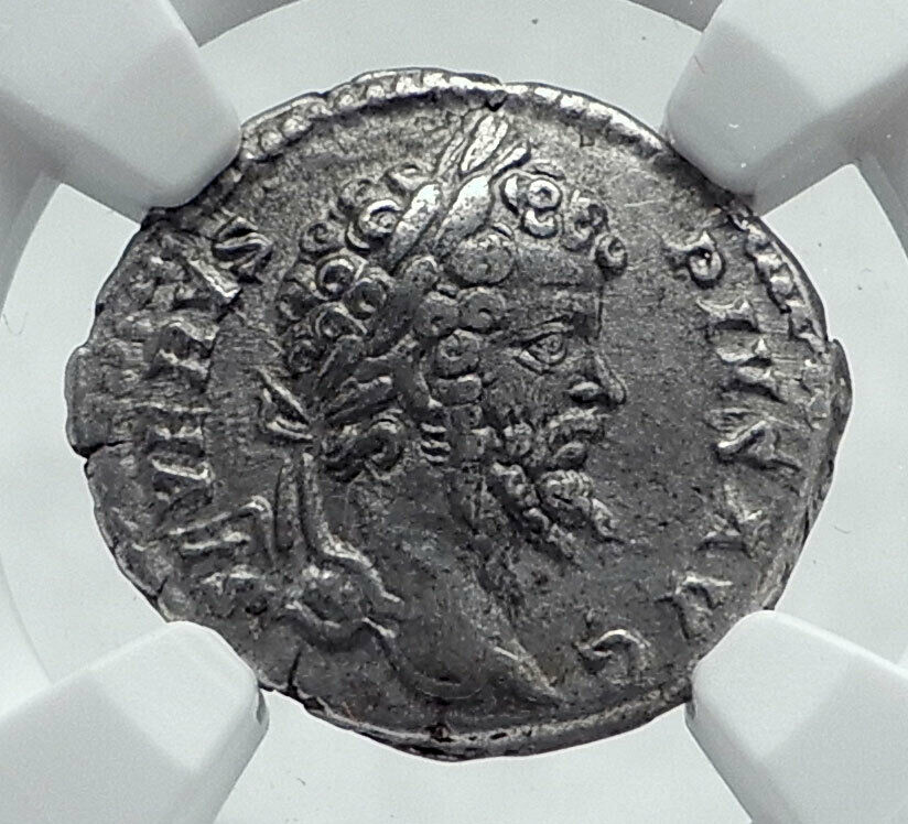 SEPTIMIUS SEVERUS Authentic Ancient 201AD Rome Silver Roman Coin NGC i81414