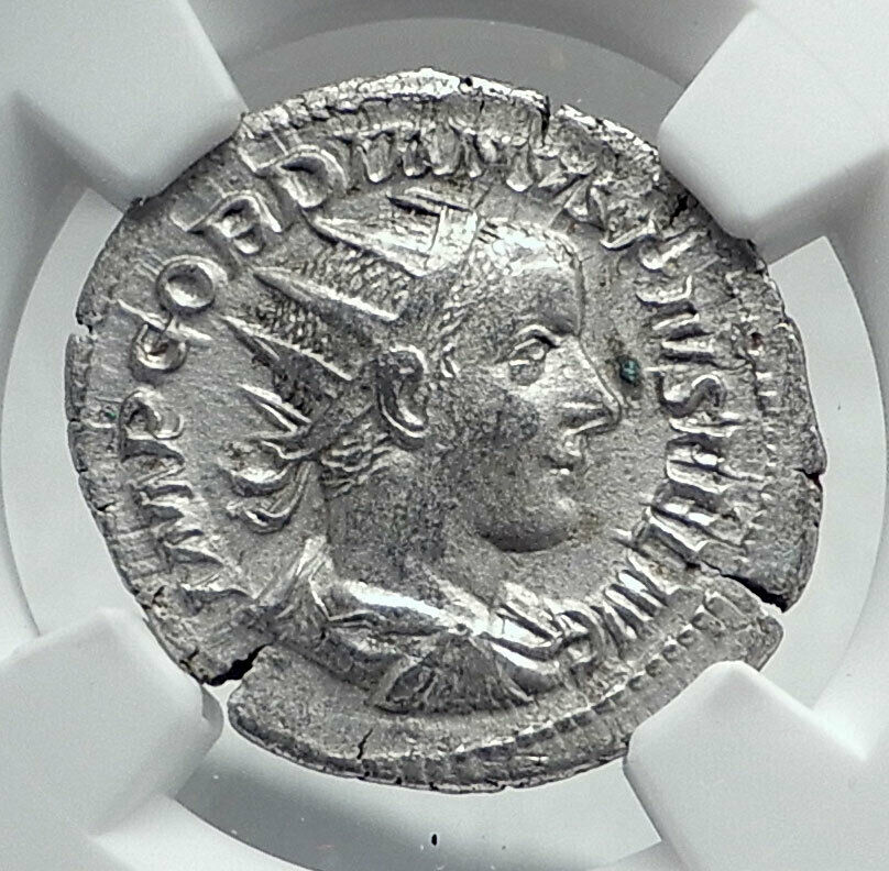 GORDIAN III Authentic Ancient 241AD Rome Silver Roman Coin APOLLO NGC i81432