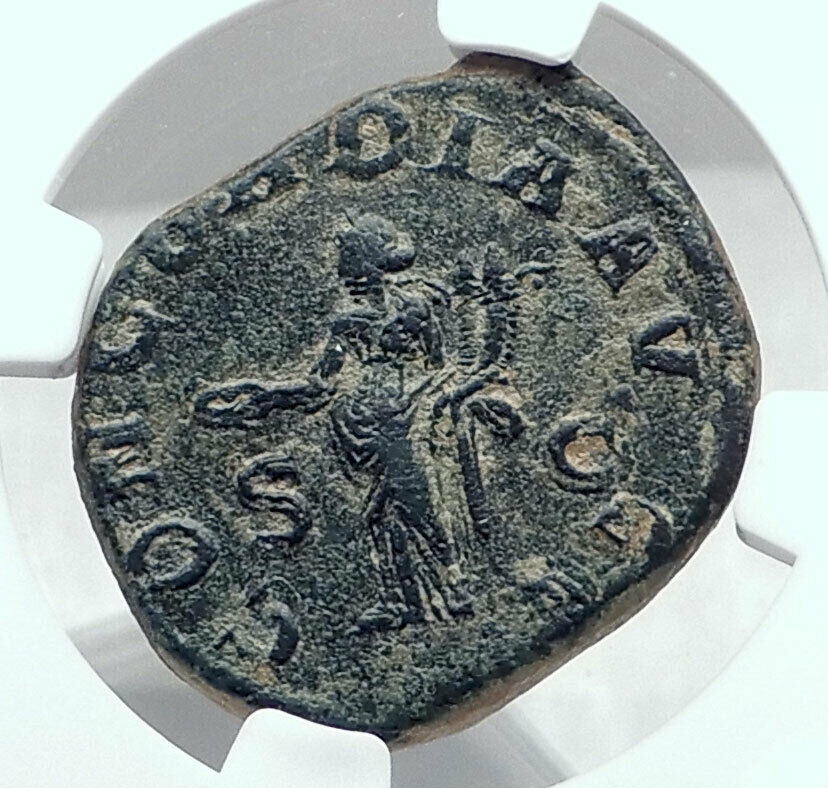 VOLUSIAN Authentic Ancient 251AD SESTERTIUS Rare Roman Coin CONCORDIA NGC i81419