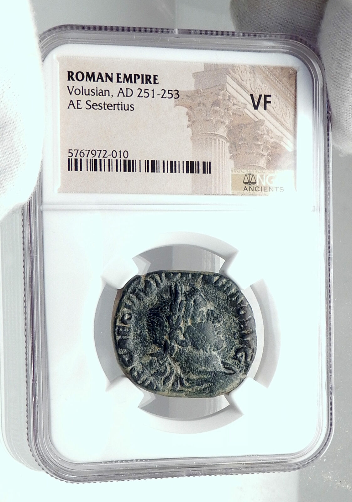 VOLUSIAN Authentic Ancient 251AD SESTERTIUS Rare Roman Coin CONCORDIA NGC i81419