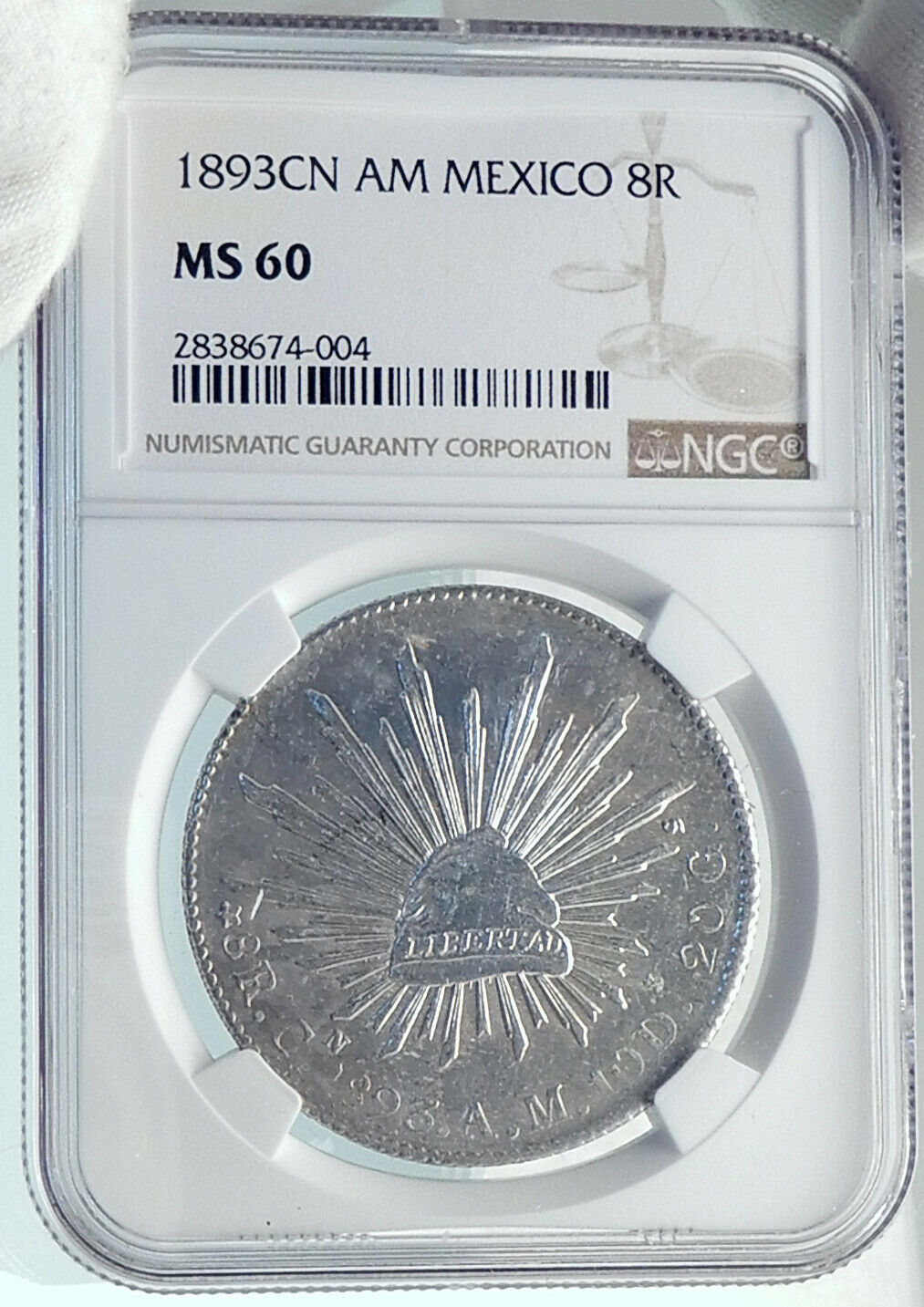 1893 CN AM MEXICO BIG Silver 8 Reales Antique Mexican Coin Eagle NGC MS i81886