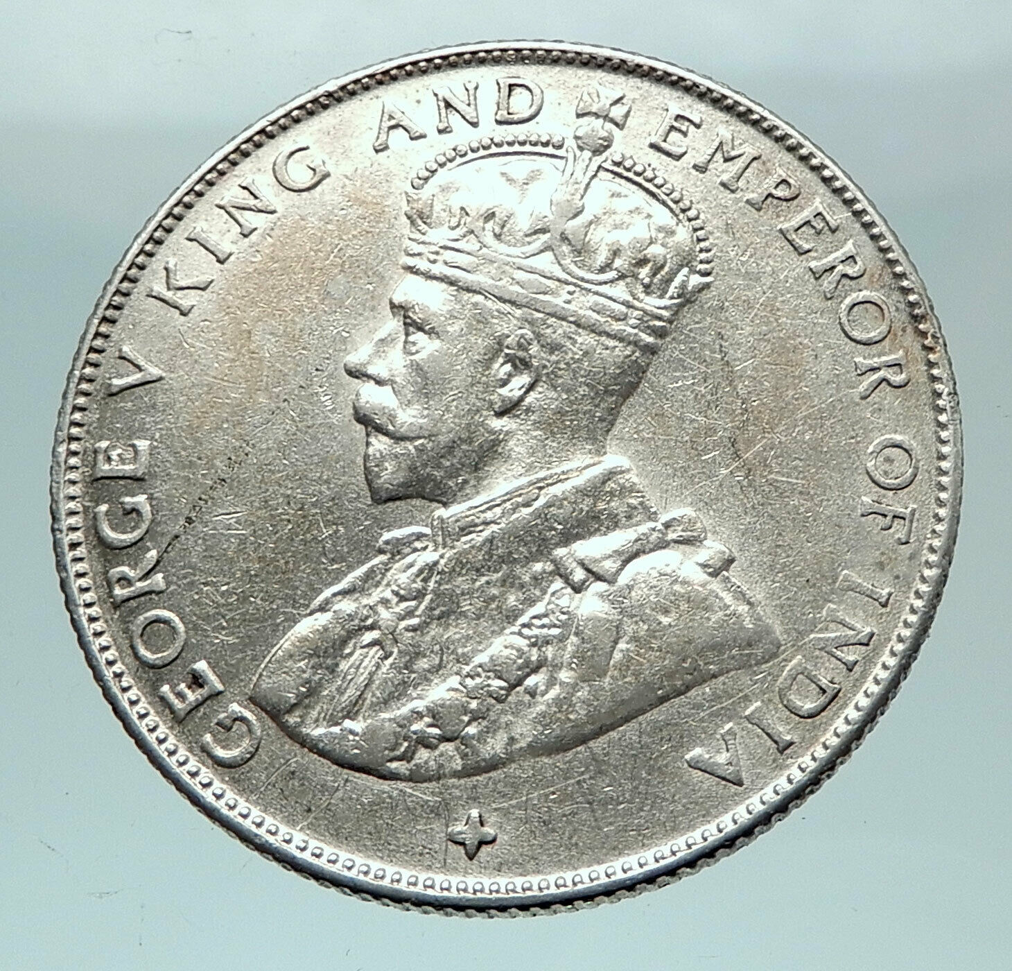 1920 STRAITS SETTLEMENTS UK King George V Genuine SILVER 50 CENTS Coin i81584