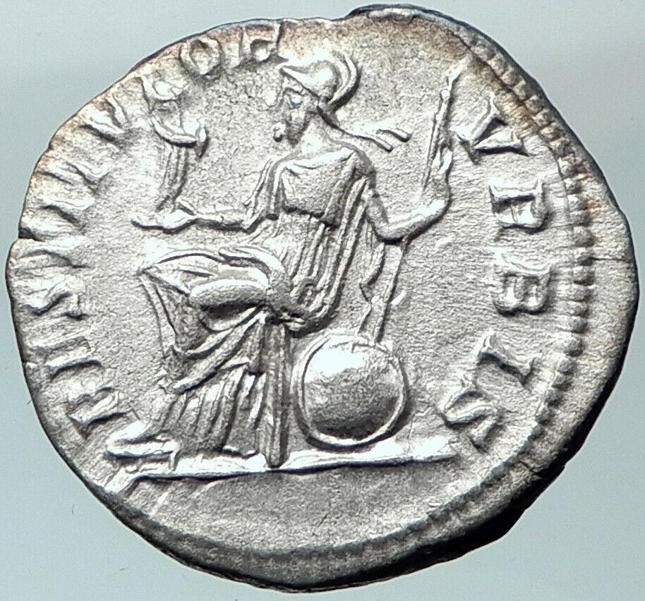 SEPTIMIUS SEVERUS 201AD Silver Ancient Roman Coin ROMA with Victory i40667