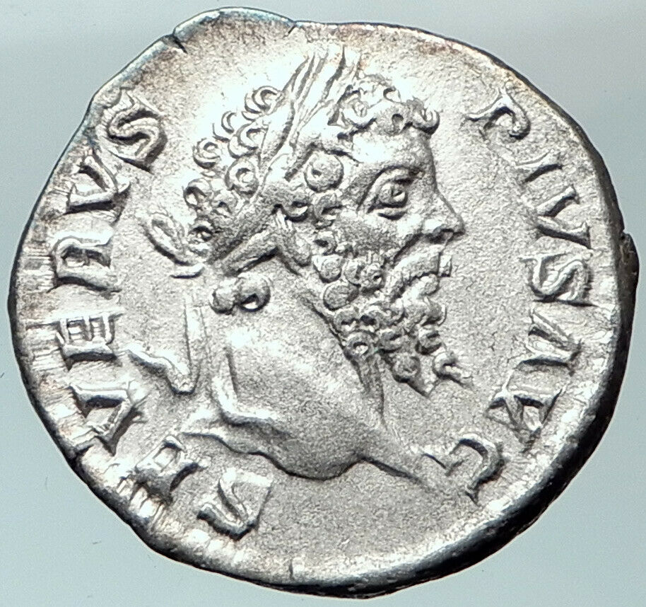 SEPTIMIUS SEVERUS 201AD Silver Ancient Roman Coin ROMA with Victory i40667