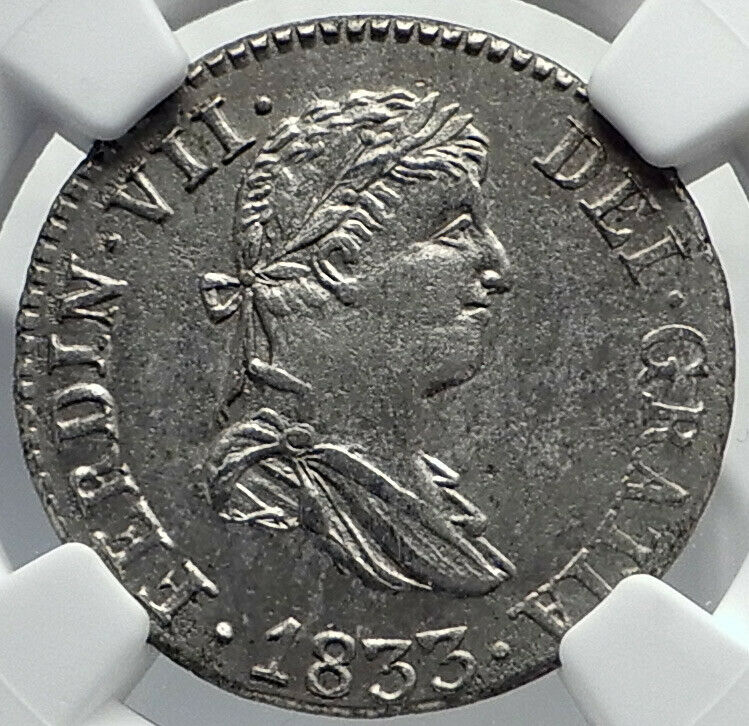 1833 SPAIN King FERDINAND VII Antique Silver 2 Reales Spanish Coin NGC i81941