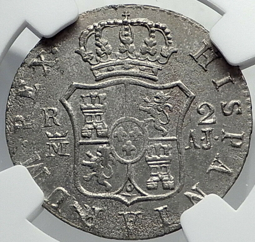 1833 SPAIN King FERDINAND VII Antique Silver 2 Reales Spanish Coin NGC i81941