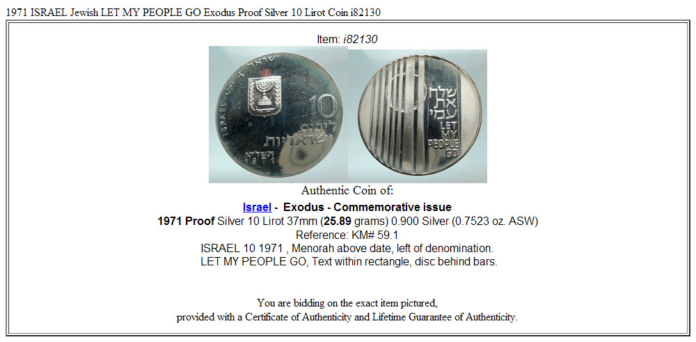 1971 ISRAEL Jewish LET MY PEOPLE GO Exodus Proof Silver 10 Lirot Coin i82130