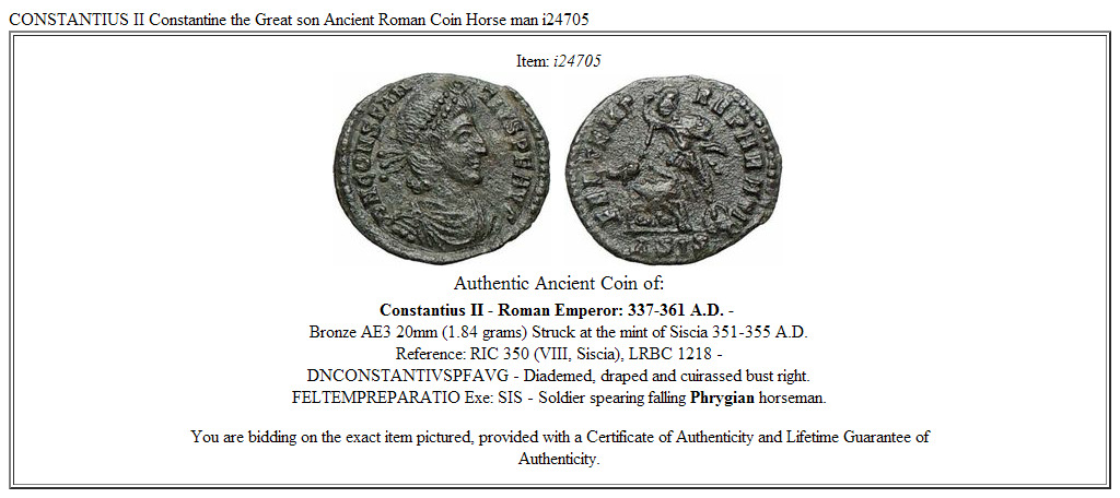 CONSTANTIUS II Constantine the Great son Ancient Roman Coin Horse man i24705