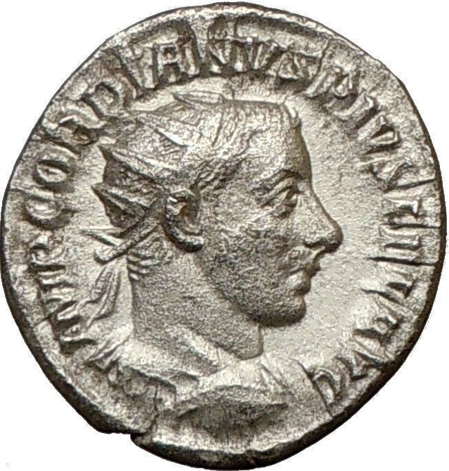 GORDIAN III 243AD Silver Roman Coin Nude SOL SUN GOD w globe i19082