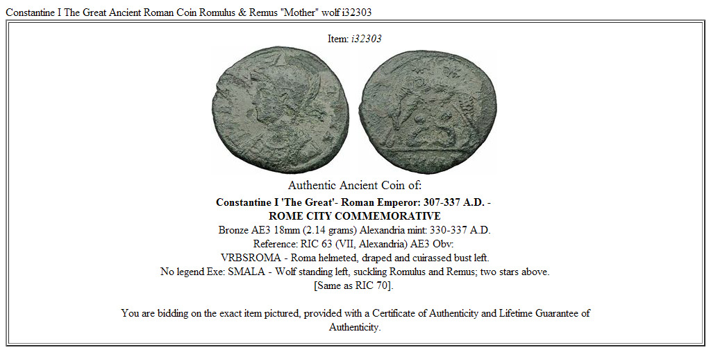 Constantine I The Great Ancient Roman Coin Romulus & Remus "Mother" wolf i32303