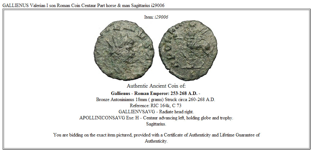 GALLIENUS Valerian I son Roman Coin Centaur Part horse & man Sagittarius i29006