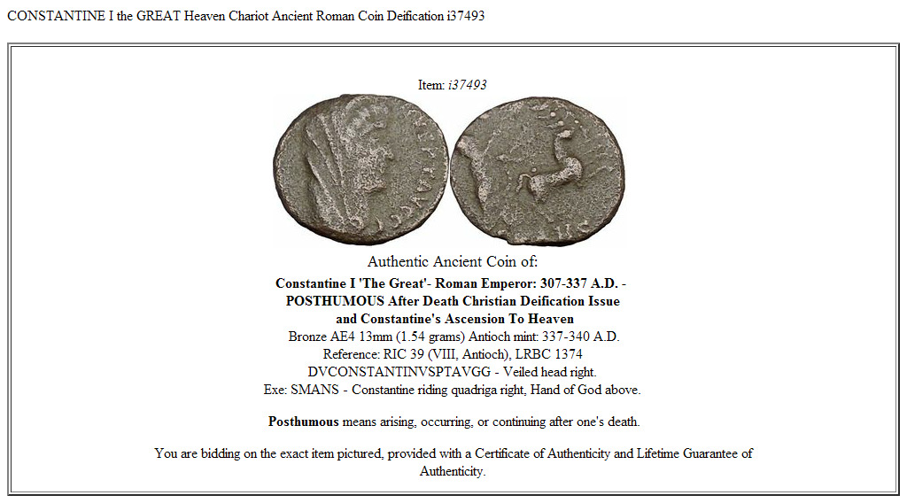 CONSTANTINE I the GREAT Heaven Chariot Ancient Roman Coin Deification i37493