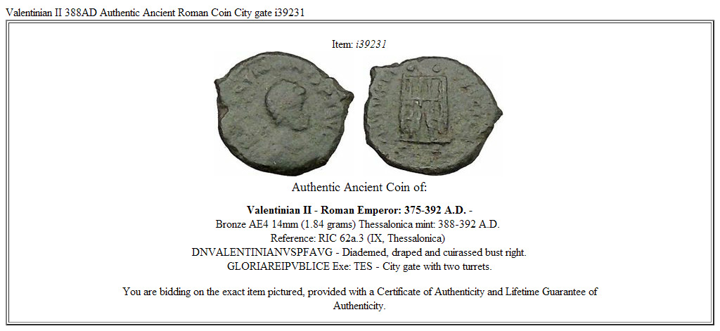 Valentinian II 388AD Authentic Ancient Roman Coin City gate i39231