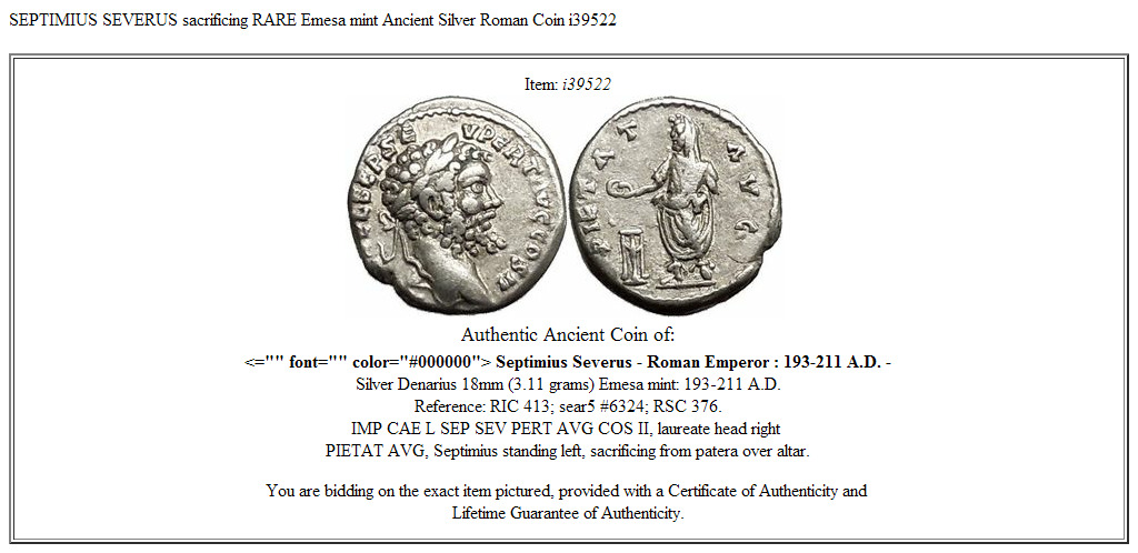 SEPTIMIUS SEVERUS sacrificing RARE Emesa mint Ancient Silver Roman Coin i39522