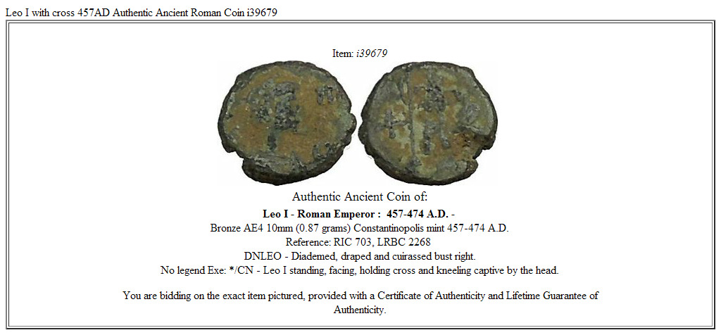 Leo I with cross 457AD Authentic Ancient Roman Coin i39679