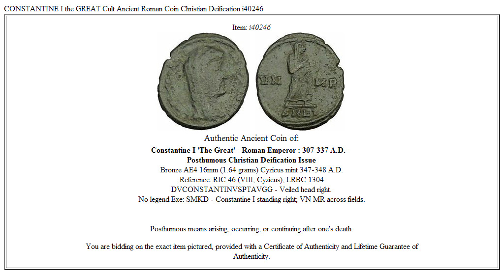 CONSTANTINE I the GREAT Cult Ancient Roman Coin Christian Deification i40246