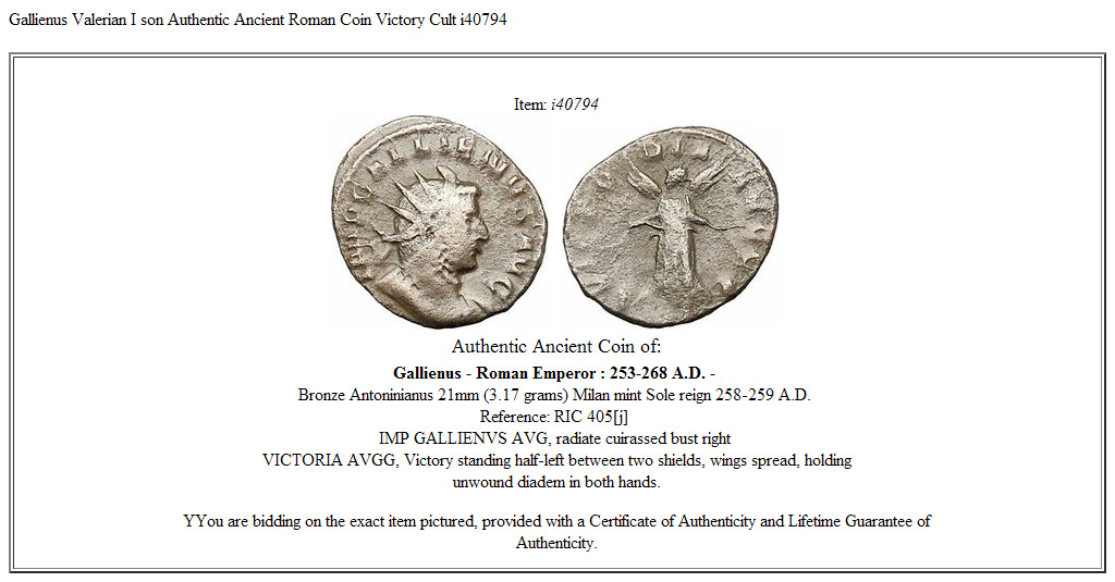 Gallienus Valerian I son Authentic Ancient Roman Coin Victory Cult i40794