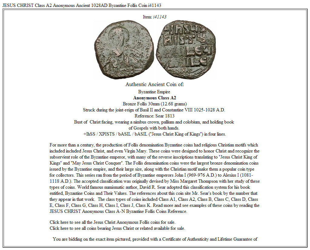 JESUS CHRIST Class A2 Anonymous Ancient 1028AD Byzantine Follis Coin i41143