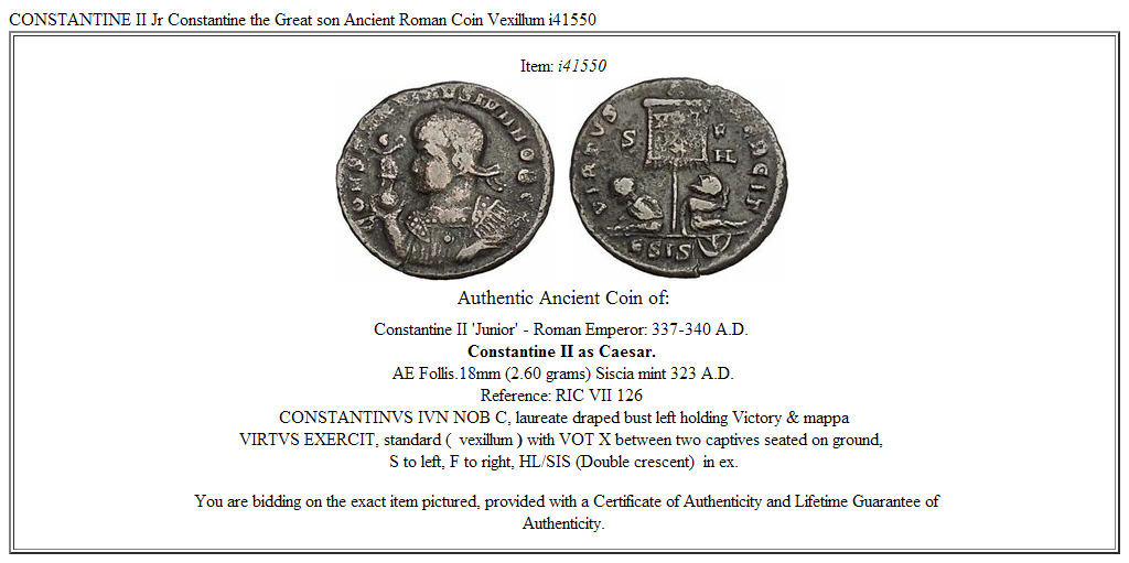 CONSTANTINE II Jr Constantine the Great son Ancient Roman Coin Vexillum i41550