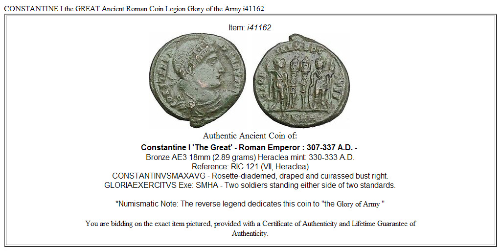 CONSTANTINE I the GREAT Ancient Roman Coin Legion Glory of the Army i41162