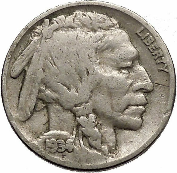 1934 BUFFALO NICKEL 5 Cents of United States of America USA Antique Coin i43764