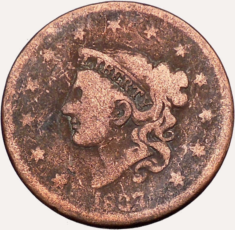 1837 LARGE CENT Liberty Head Wreath United States of America USA Coin i43517