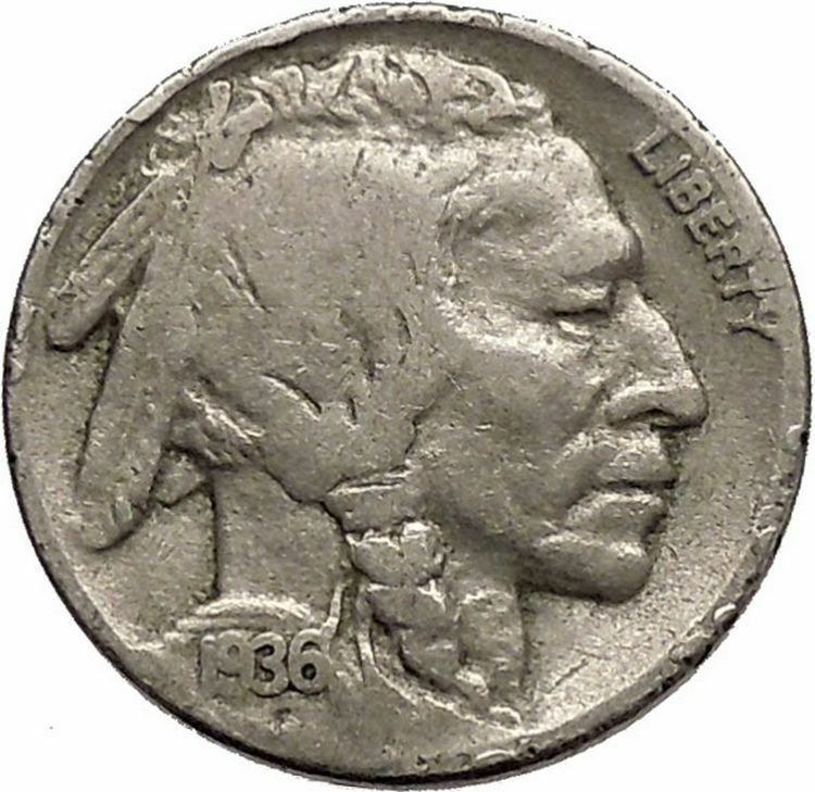 1936 BUFFALO NICKEL 5 Cents of United States of America USA Antique Coin i43843