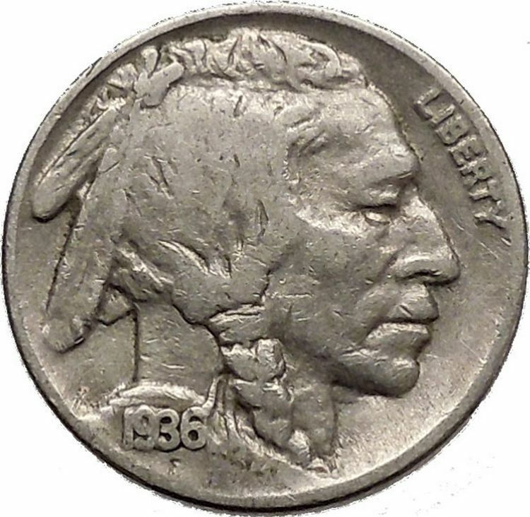 1936 BUFFALO NICKEL 5 Cents of United States of America USA Antique Coin i43862