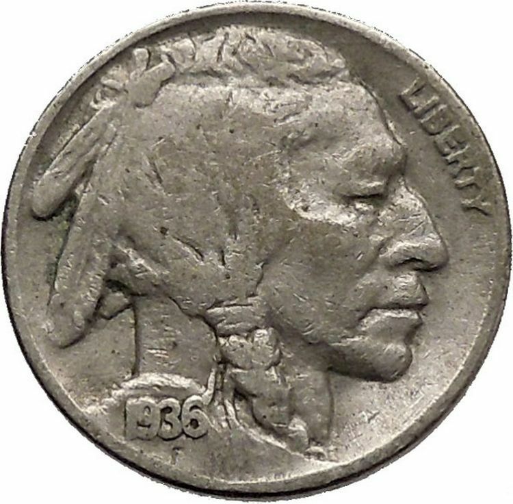 1936 BUFFALO NICKEL 5 Cents of United States of America USA Antique Coin i43805