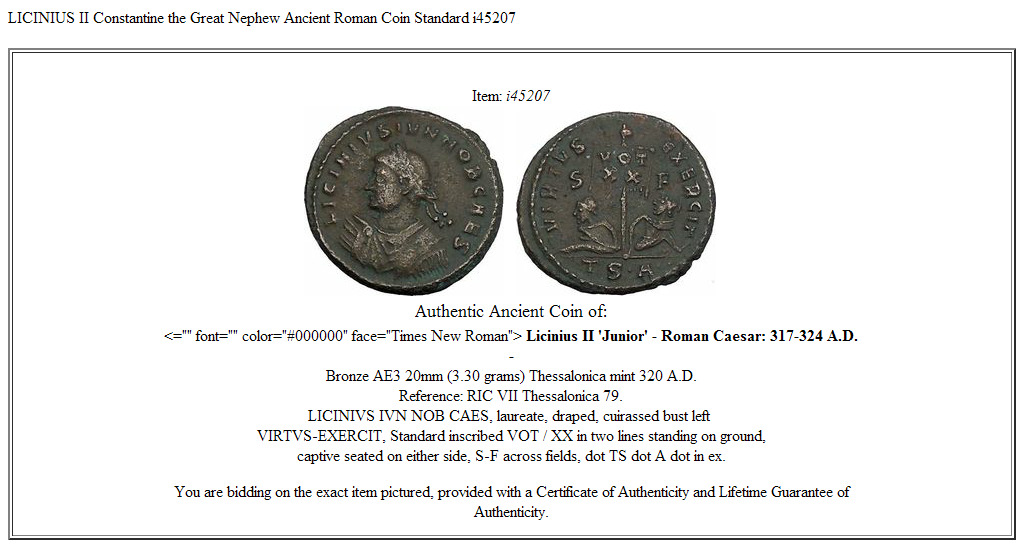 LICINIUS II Constantine the Great Nephew Ancient Roman Coin Standard i45207