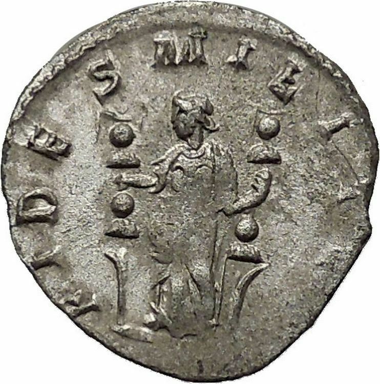 VALERIAN I 253ADRare Authentic Silver Roman Coin Fides Trust Cult i46332