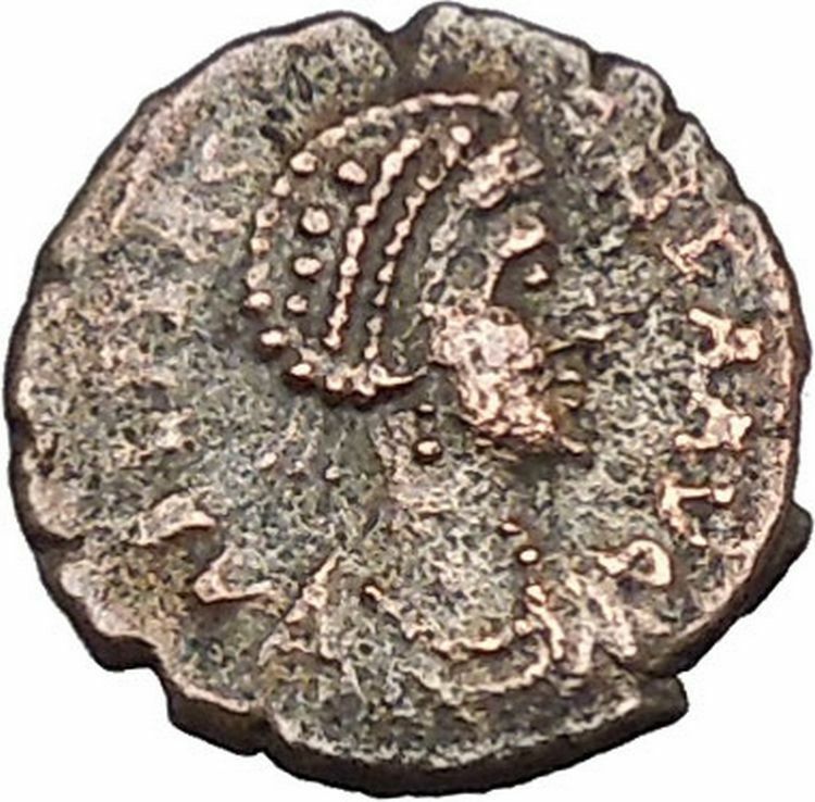 AELIA FLACILLA Ancient Roman Coin VICTORY Cult CHI-RHO Christ monogram i46513