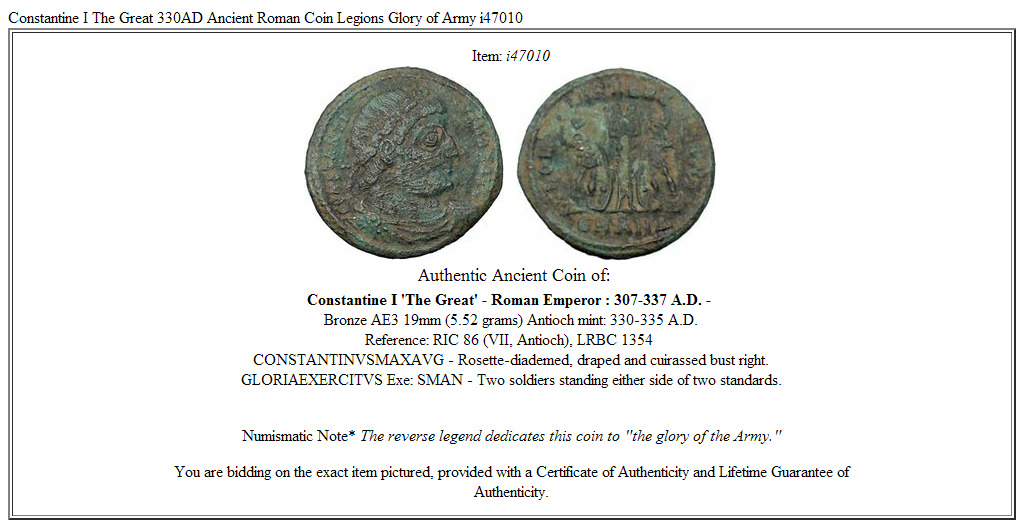 Constantine I The Great 330AD Ancient Roman Coin Legions Glory of Army i47010