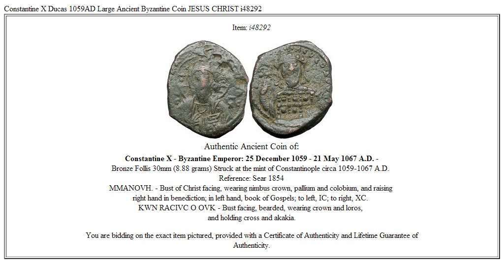 Constantine X Ducas 1059AD Large Ancient Byzantine Coin JESUS CHRIST i48292