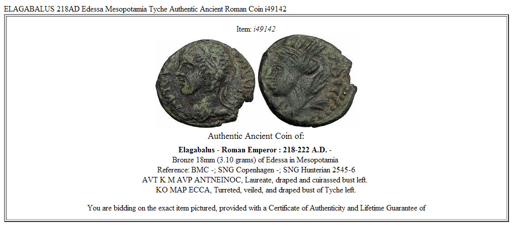 ELAGABALUS 218AD Edessa Mesopotamia Tyche Authentic Ancient Roman Coin i49142