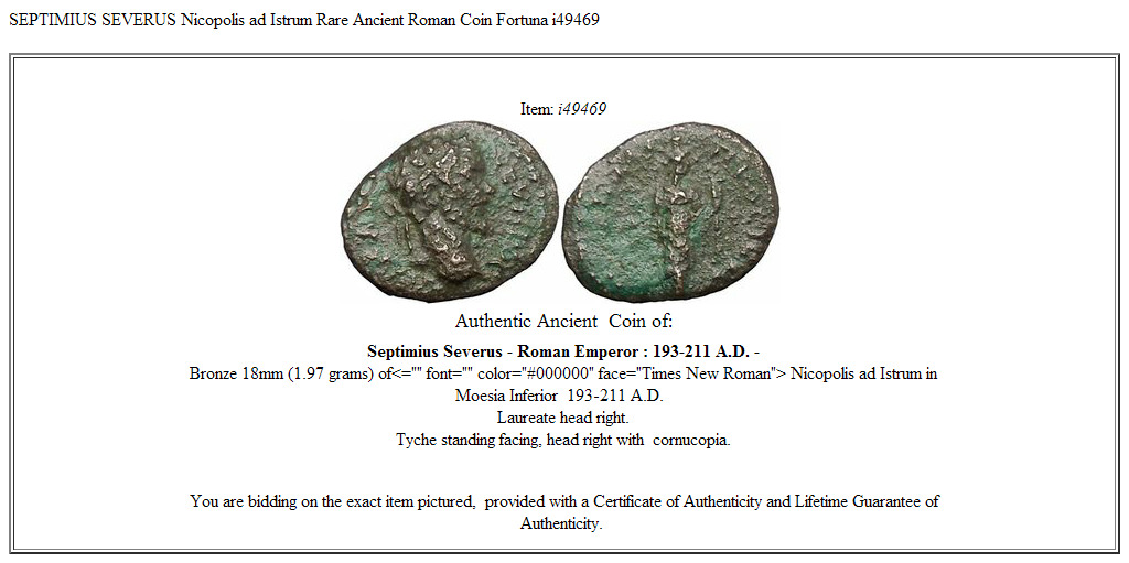 SEPTIMIUS SEVERUS Nicopolis ad Istrum Rare Ancient Roman Coin Fortuna i49469