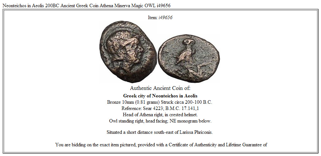 Neonteichos in Aeolis 200BC Ancient Greek Coin Athena Minerva Magic OWL i49656