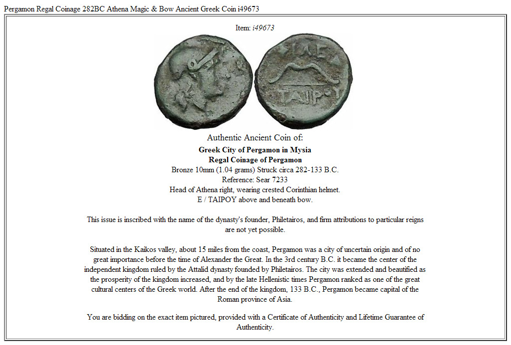 Pergamon Regal Coinage 282BC Athena Magic & Bow Ancient Greek Coin i49673