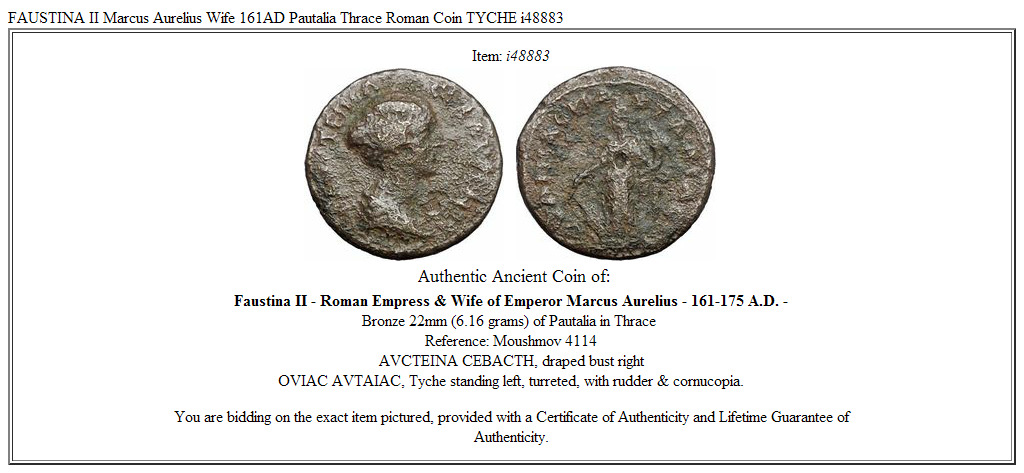 FAUSTINA II Marcus Aurelius Wife 161AD Pautalia Thrace Roman Coin TYCHE i48883