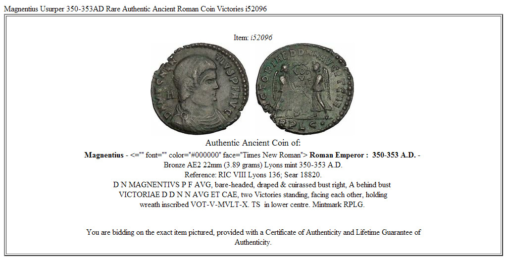 Magnentius Usurper 350-353AD Rare Authentic Ancient Roman Coin Victories i52096