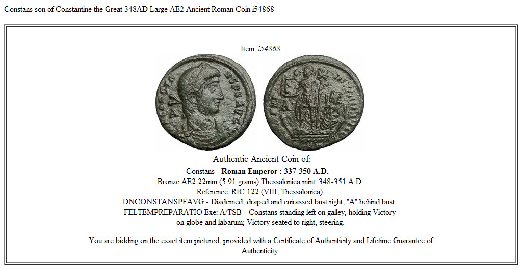 Constans son of Constantine the Great 348AD Large AE2 Ancient Roman Coin i54868